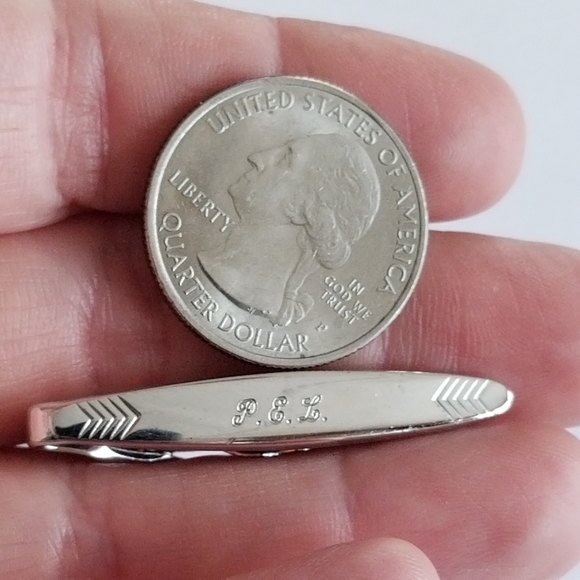 Vintage tie clip Swank engraved PEL monogram silver tone - Picture 4 of 10